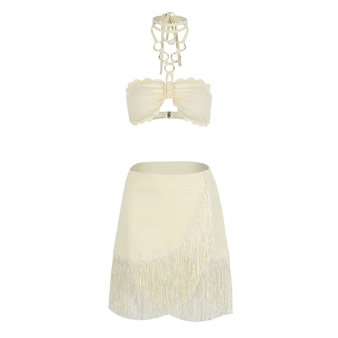 Coat Skirt Two Piece Split Swimsuit for Women Solid Color