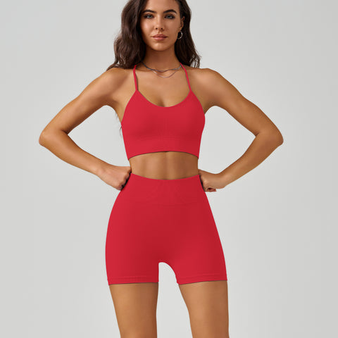 Cross Back Yoga Yoga Vest Suit Spaghetti Strap Sports Bra High Waist Belly Contracting Peach Hip Yoga Shorts