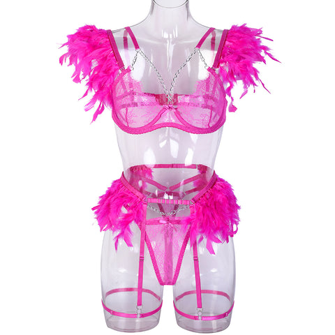 Feather ruffle Lace Metal Chain 6 Piece Set